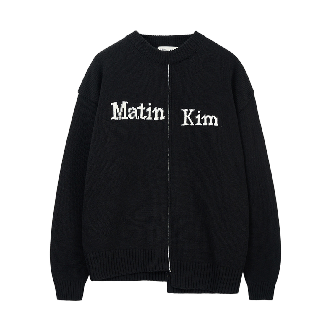 마뗑킴 어시메트릭 로고 니트 풀오버 블랙(Matin Kim Asymmetric Logo Knit Pullover In Black)