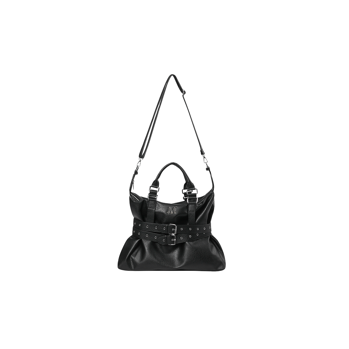 무센트 코르 프론트 더블 벨티드 레더 토트백 남녀공용 블(MUCENT Cor Front Double Belted Leather Tote Bag Unisex Black)