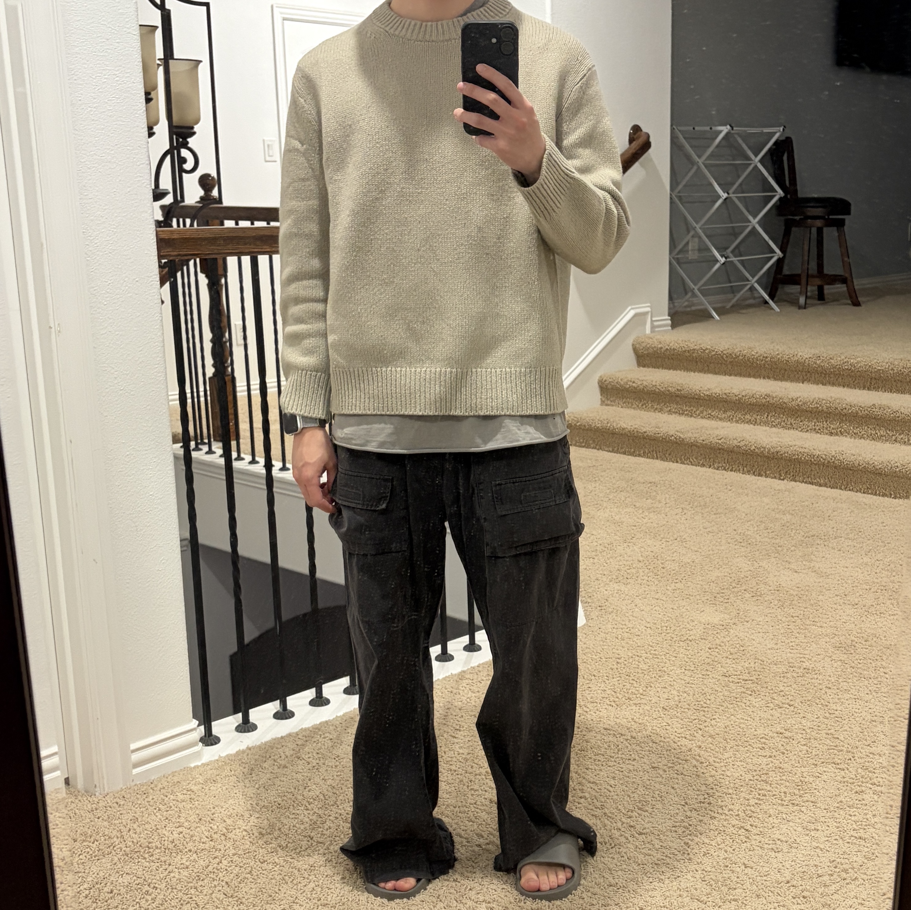 Millo Archive Crop Silhouette Knit White Melange, Polyteru Front Cargo Pants 1.2v Black 착용 스타일