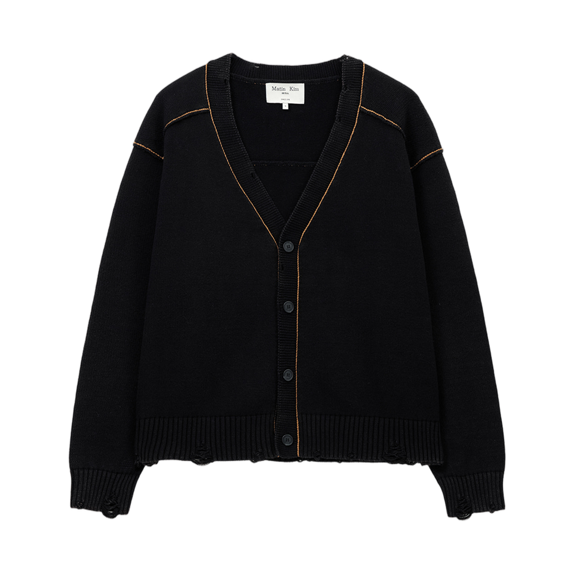 마뗑킴 백 로고 라인 포인트 니트 가디건 블랙(Matin Kim Back Logo Line Point Knit Cardigan In Black)