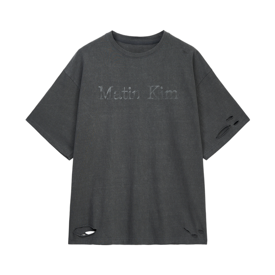 마뗑킴 디스트레스드 로고 탑 차콜(Matin Kim Distressed Logo Top In Charcoal)