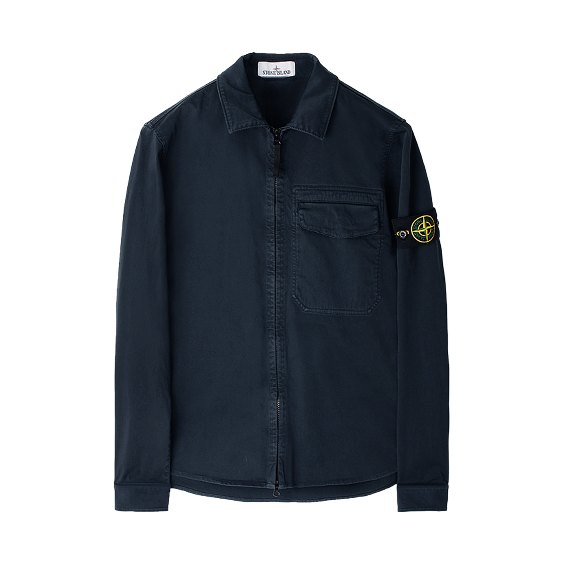L1S1512000-15S0012-V0020 Stone Island 1200015 Stretch Organic Cotton Satin Regular Fit Overshirt with Concealed Zip Navy Blue - 26SS