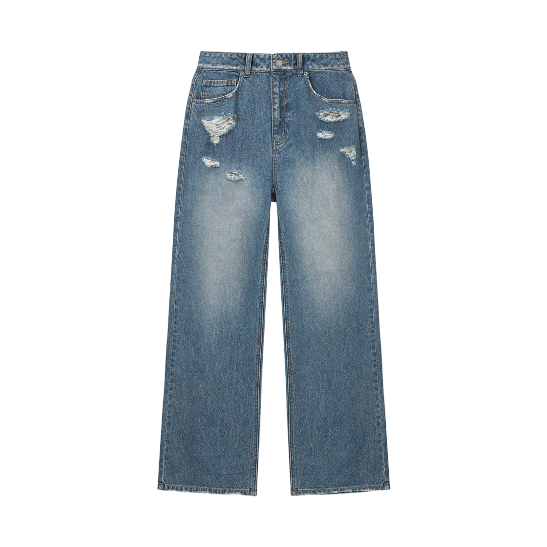 MK2611DN002MBL Matin Kim Back Pocket Patch Destroyed Denim Pants In Blue