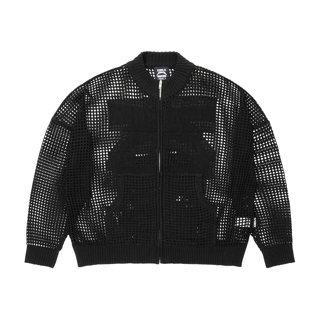 아조바이아조 토탈 로고 드롭 니들 집업 블랙(AJOBYAJO Total Logo Drop Needle Zip-Up Black)