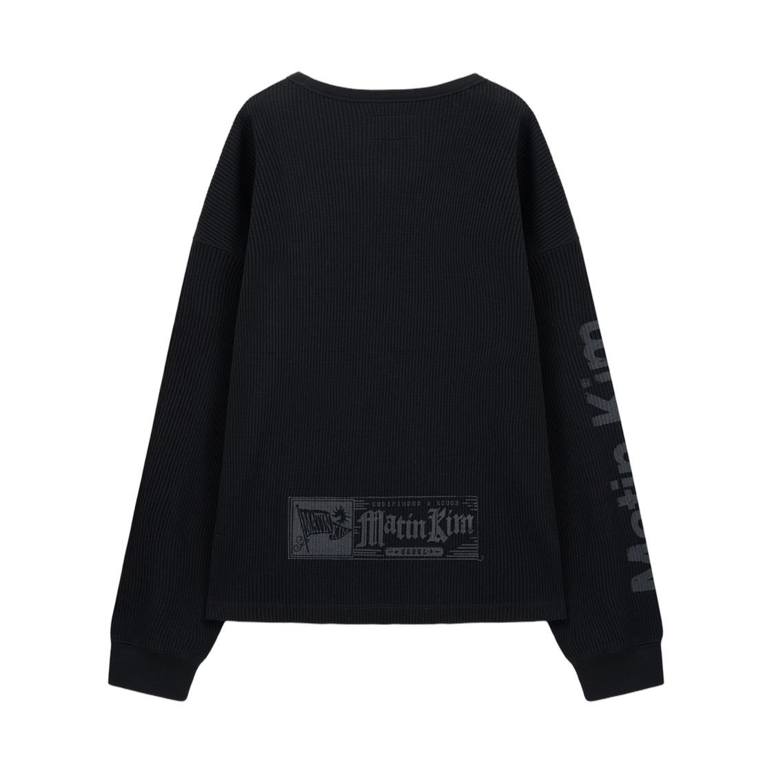 마뗑킴 슬리브 로고 와플 탑 블랙(Matin Kim Sleeve Logo Waffle Top In Black) - 2