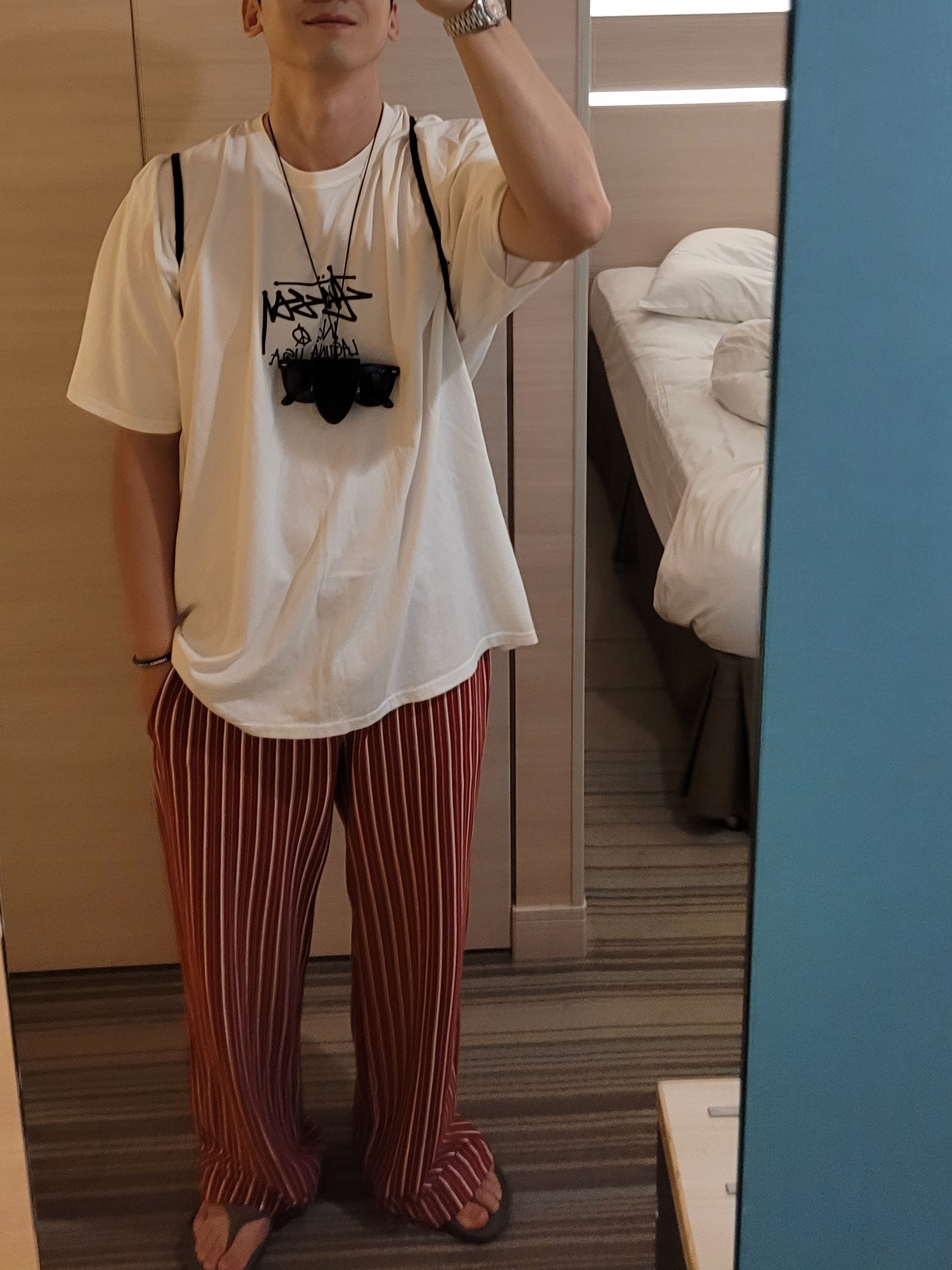 Stussy Laguna USA Pigment Dyed T-Shirt Natural, Human Made Acrylic Bangle #1 Black 착용 스타일 - 2