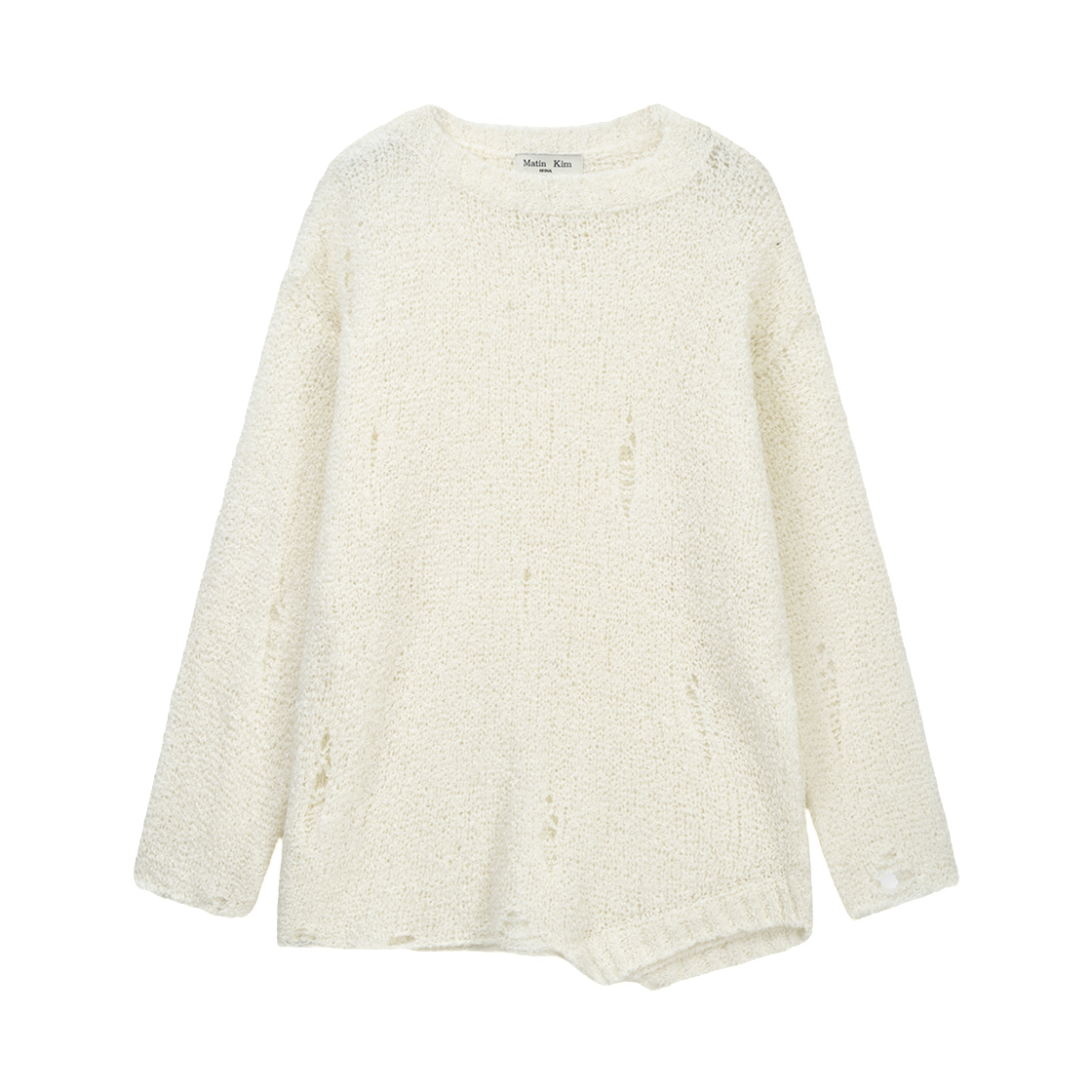 MK2611PO003MIV Matin Kim Asymmetric Damaged Knit Pullover In Ivory