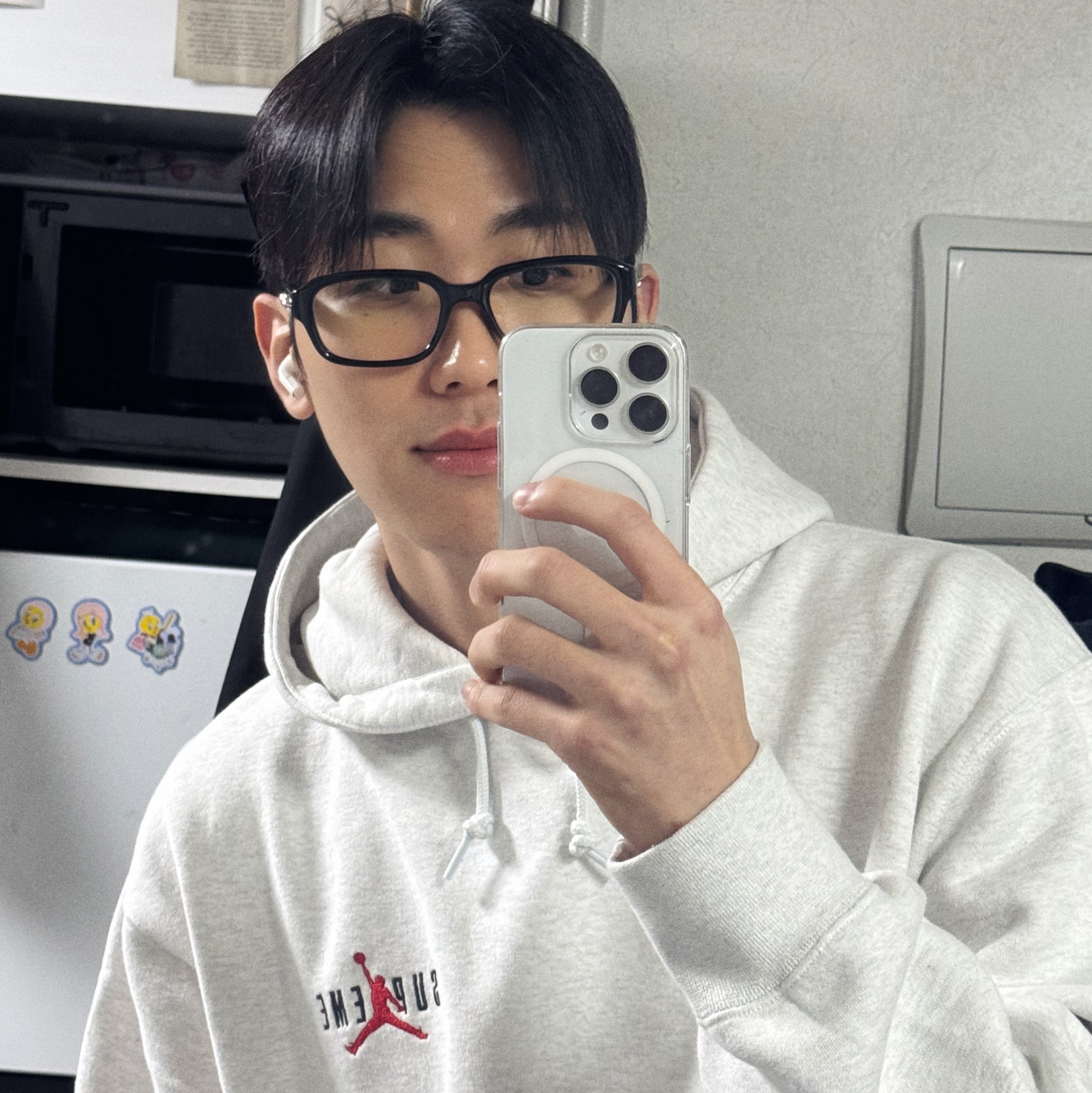 Supreme x Jordan Hooded Sweatshirt Ash Grey - 24FW 착용 스타일