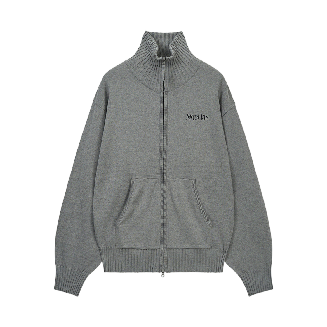 마뗑킴 하이 넥 자수 로고 집업 그레이(Matin Kim High Neck Embroidered Logo Zip Up In Grey)