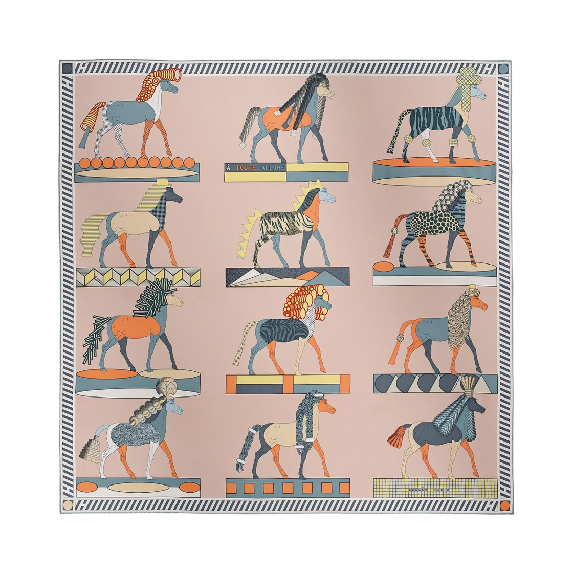 H004237S04 (W) Hermes A Toute Allure Scarf 90 Silk Twill & Rose Poudre Jaune Abricot