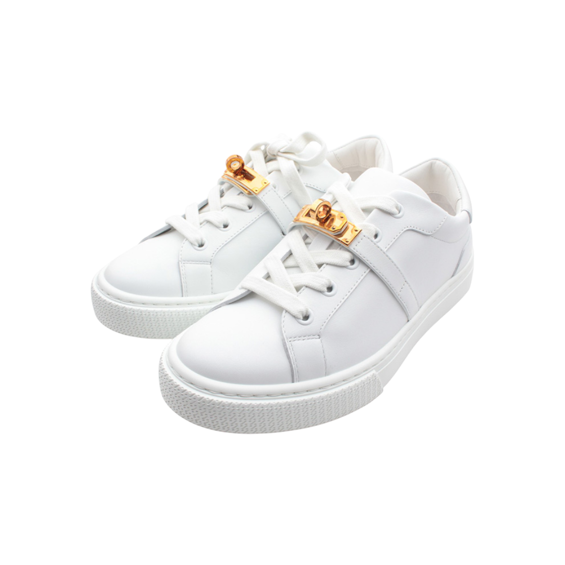 ITMMQFLSAQR5 Hermes White Gold Kelly Sneakers 40.5
