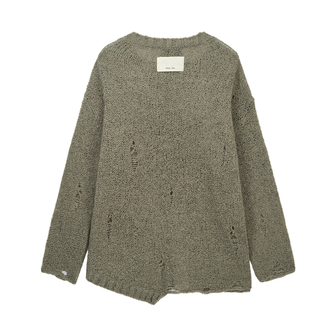 마뗑킴 어시메트릭 데미지드 니트 풀오버 카키(Matin Kim Asymmetric Damaged Knit Pullover In Khaki) - 2