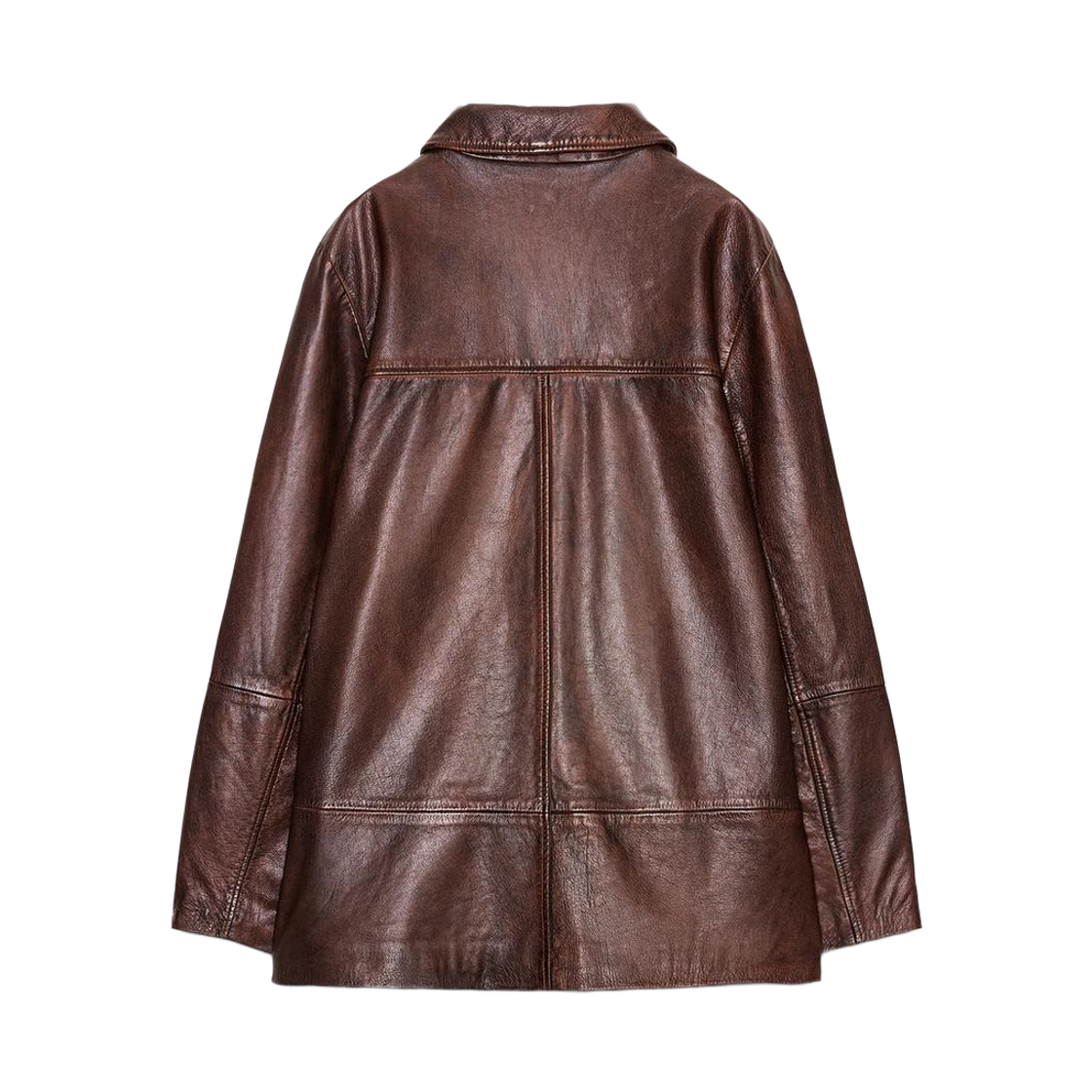 (W) 자라 100% 워시드 이펙트 레더 자켓 브라운((W) Zara 100% Washed Effect Leather Jacket Brown) - 2