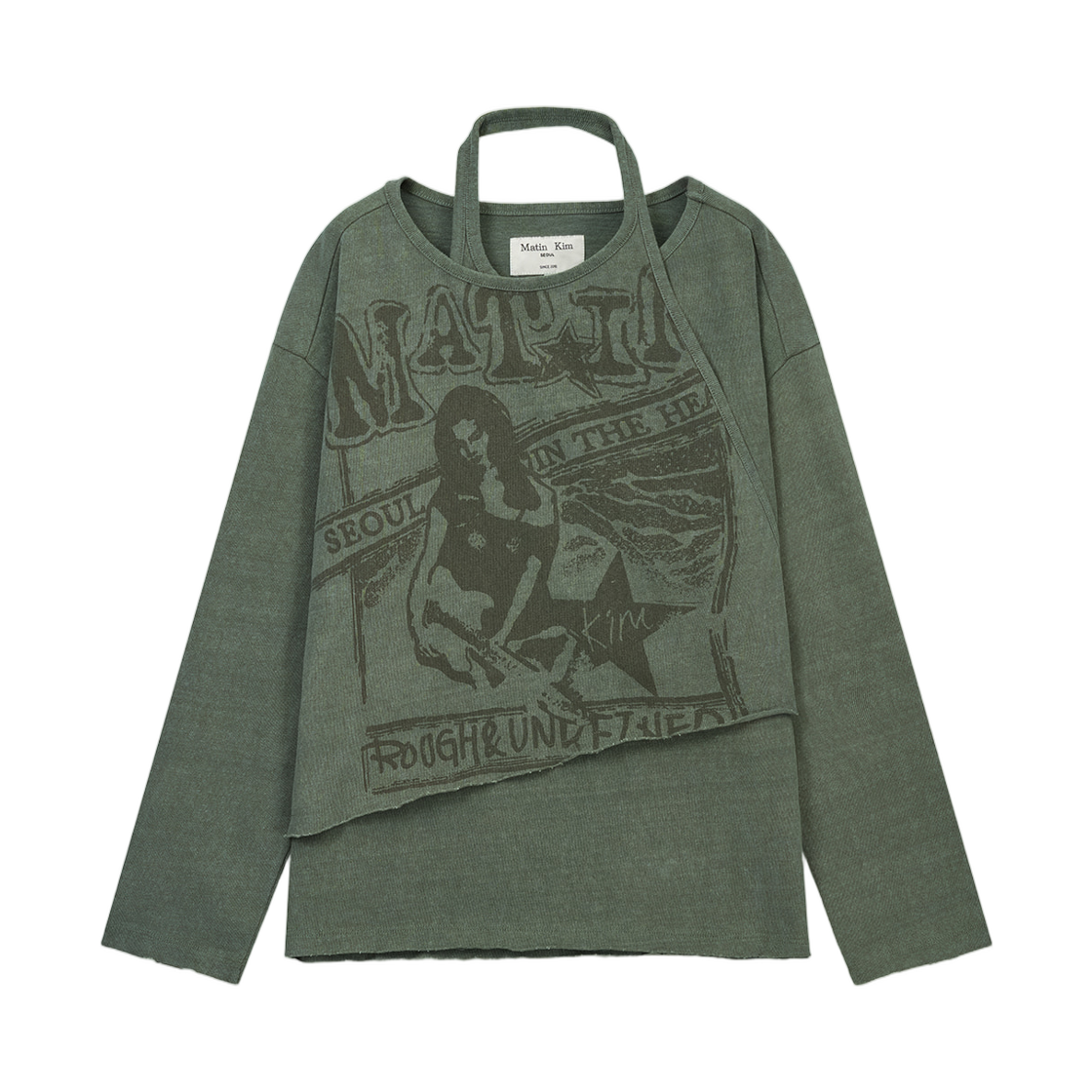 (W) 마뗑킴 빈티지 그래픽 레이어드 탑 카키((W) Matin Kim Vintage Graphic Layered Top In Khaki) - 1