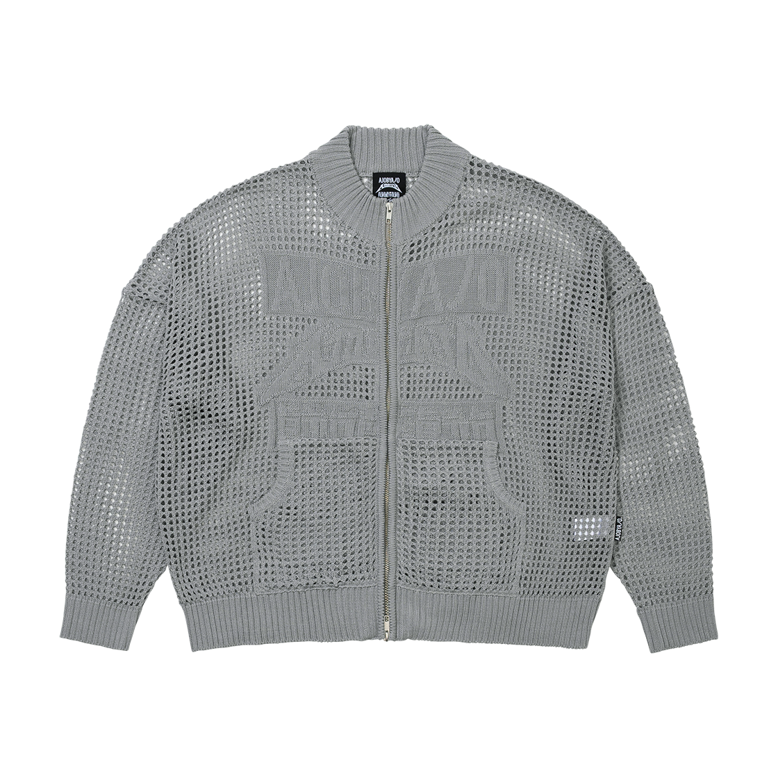 아조바이아조 토탈 로고 드롭 니들 집업 라이트 그레이(AJOBYAJO Total Logo Drop Needle Zip-Up Light Grey)