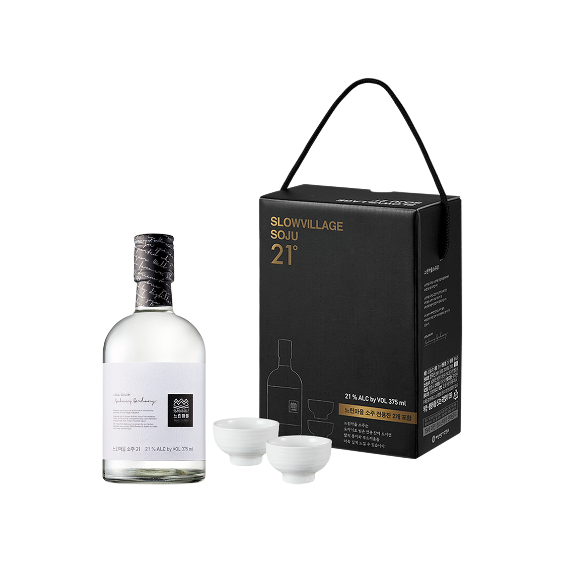 느린마을 느린마을소주21 375ml 1입 도자잔 선물세트(Slow village Soju 21 Gift Set 375ml x 1 Btl. Includes Ceramic Cup)