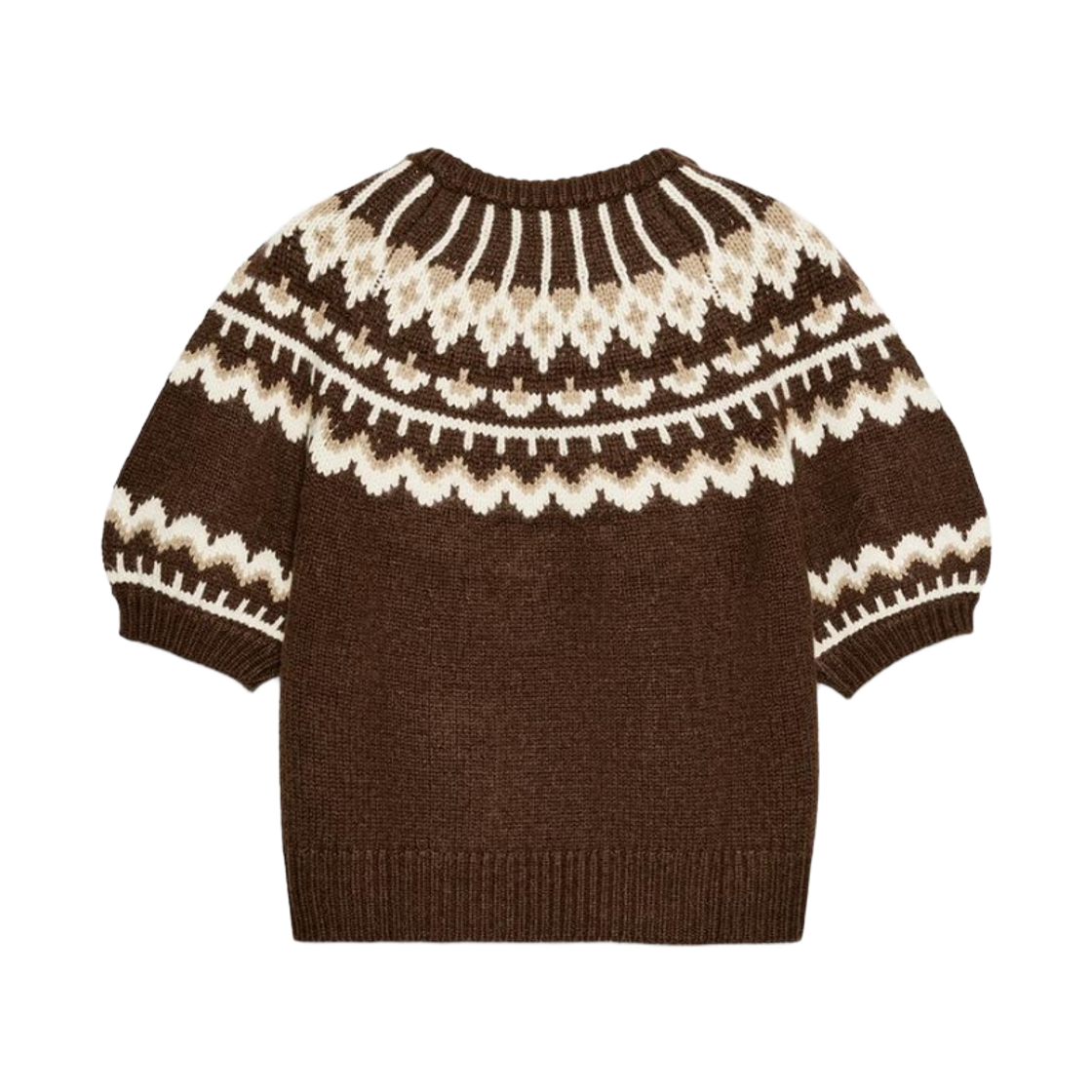 (W) 자라 숏슬리브 자카드 니트 스웨터 브라운 크림((W) Zara Short Sleeve Jacquard Knit Sweater Brown Cream) - 2