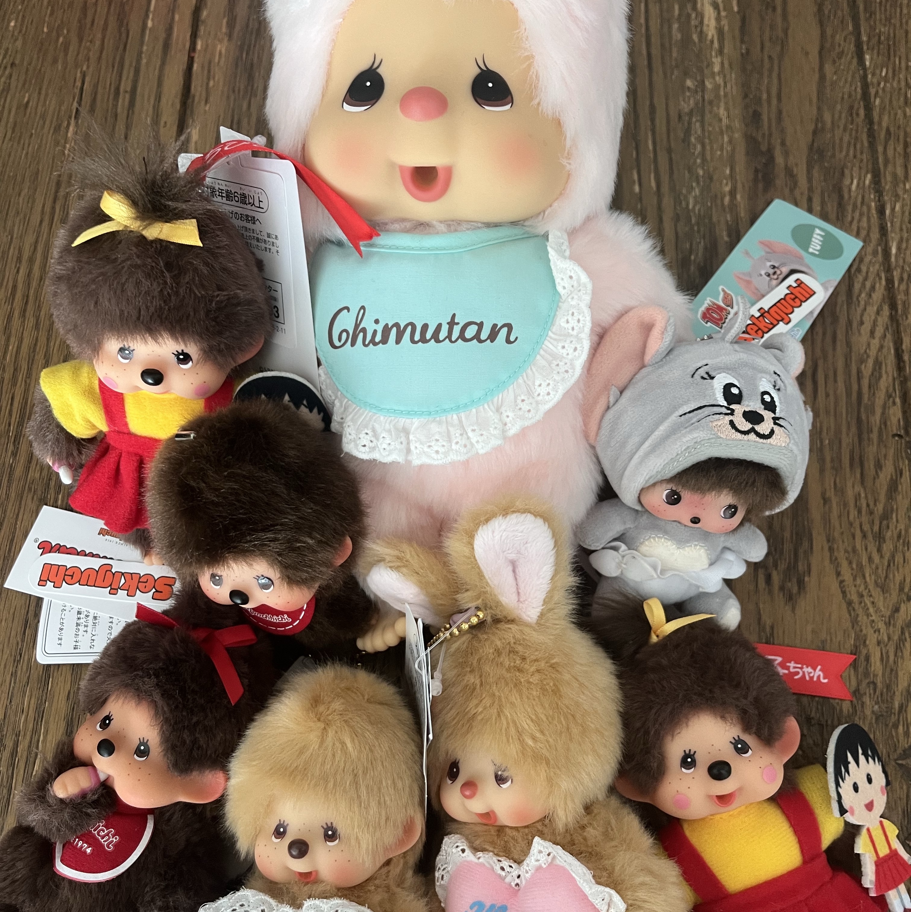 Monchhichi x Tom & Jerry SS Doll Mini Key Chain Tuffy, Monchhichi Mini Key Chain Girl Brown 착용 스타일