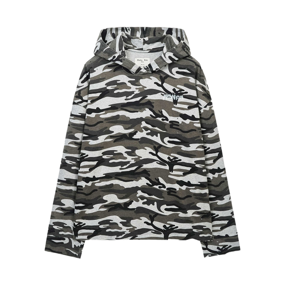 MK2611TS306UKH Matin Kim Typo Artwork Camouflage Hoody In Khaki