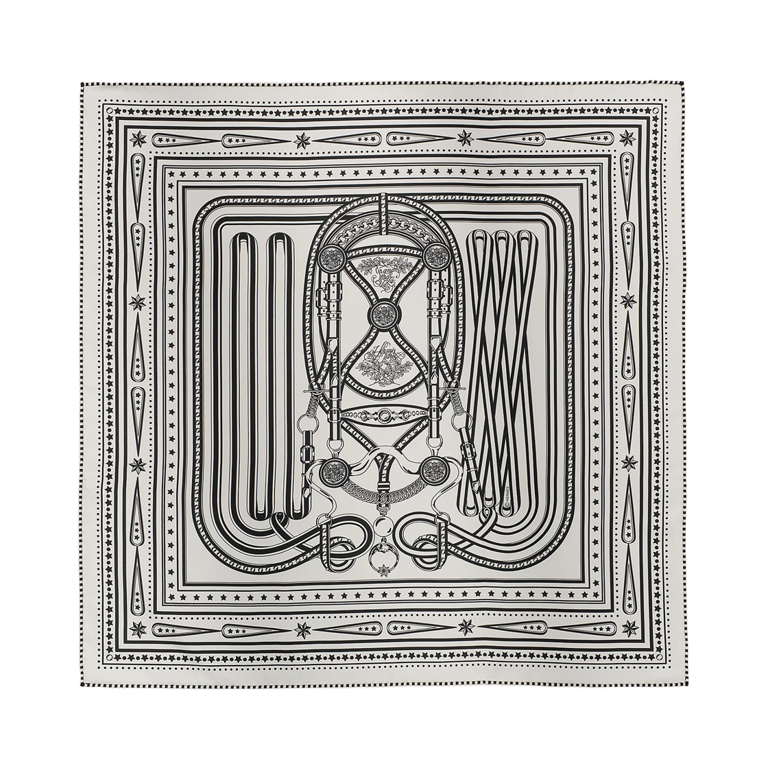 H044286S02 (W) Hermes Grand Tralala Bandana 55 Blanc Noir