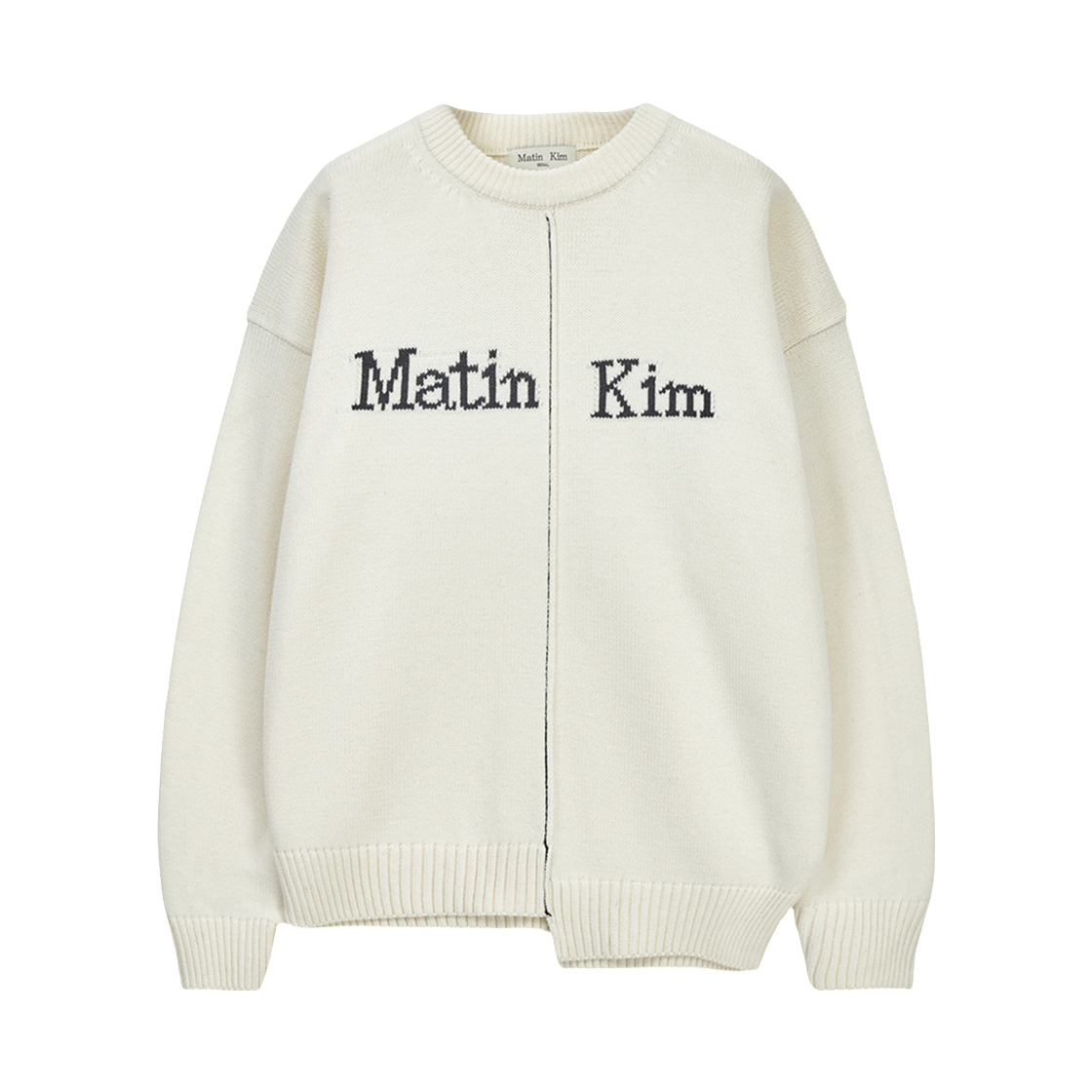 마뗑킴 어시메트릭 로고 니트 풀오버 아이보리(Matin Kim Asymmetric Logo Knit Pullover In Ivory)