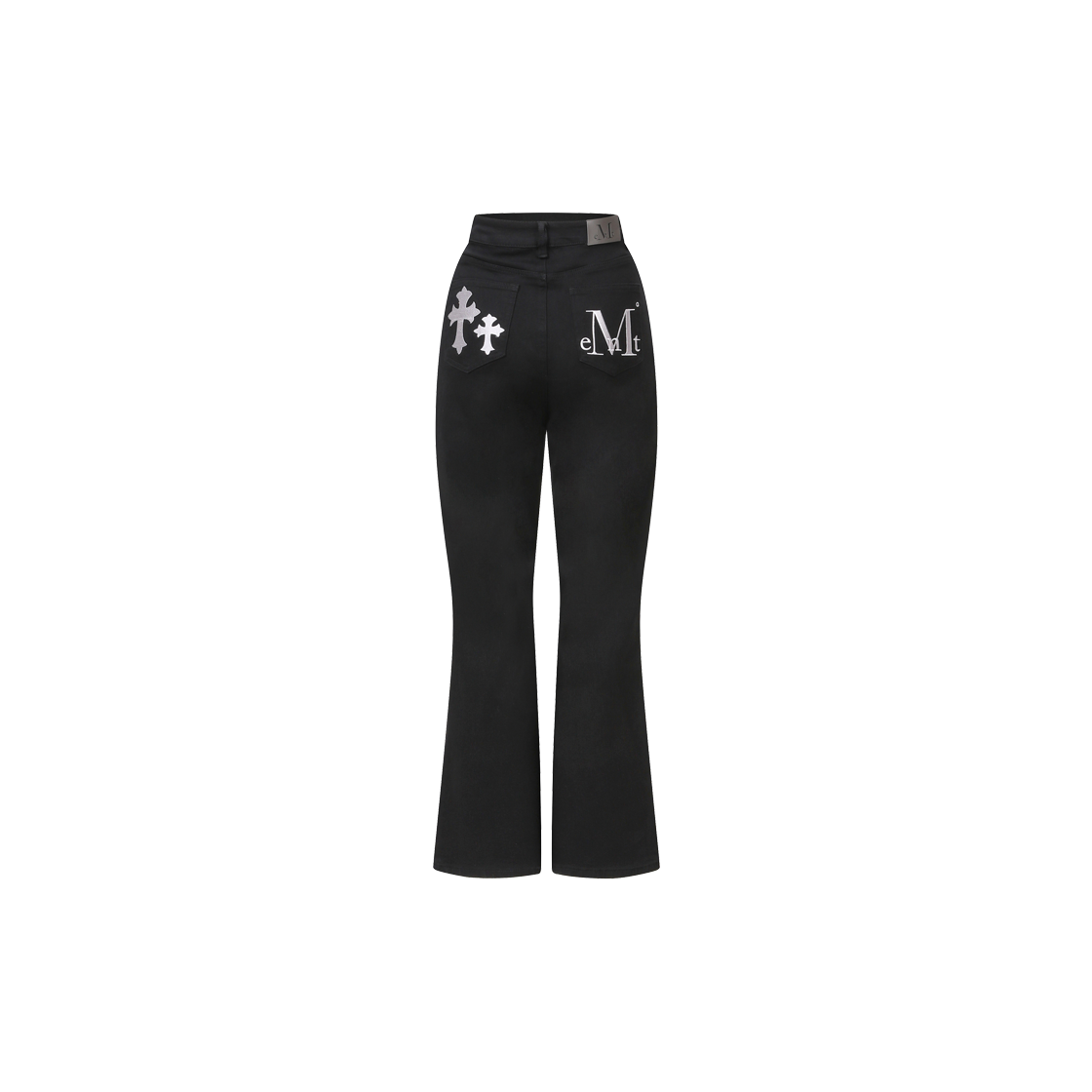 무센트 피스톨 백 레더 더블 크로스 부츠컷 코튼 팬츠 블랙(MUCENT Pistol Back Leather Double Cross Wide Boots Cut Cotton Pants Black)