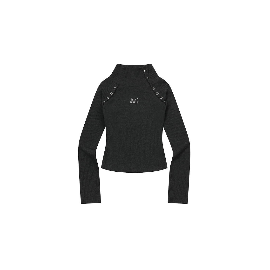 P0000BLX MUCENT Ruang Cut Out Raglan High Neck Knit Charcoal