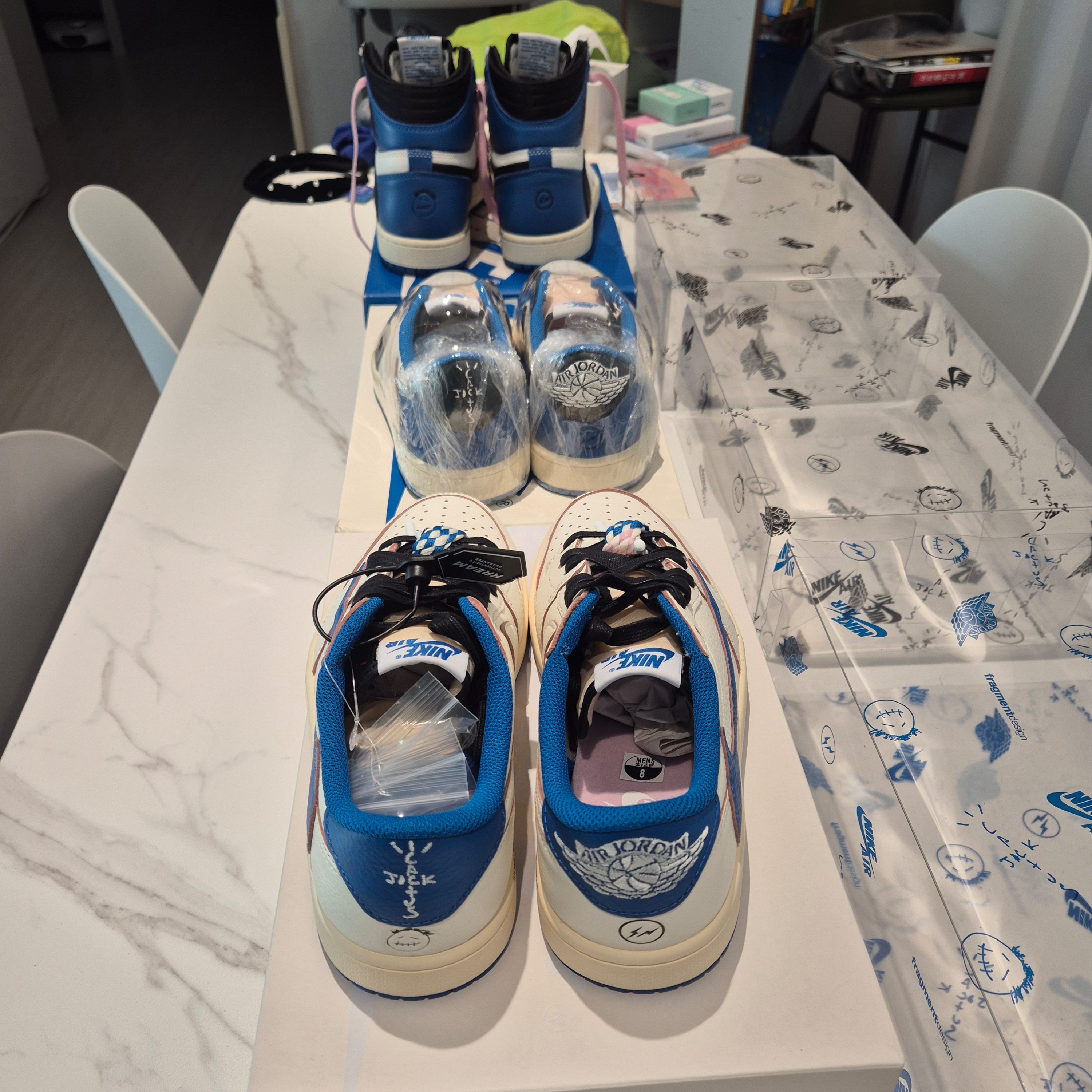 Jordan 1 x Travis Scott x Fragment Retro Low OG SP Sail Military Blue, Jordan 1 x Travis Scott x Fragment Retro Low OG SP Military Blue 착용 스타일 - 5