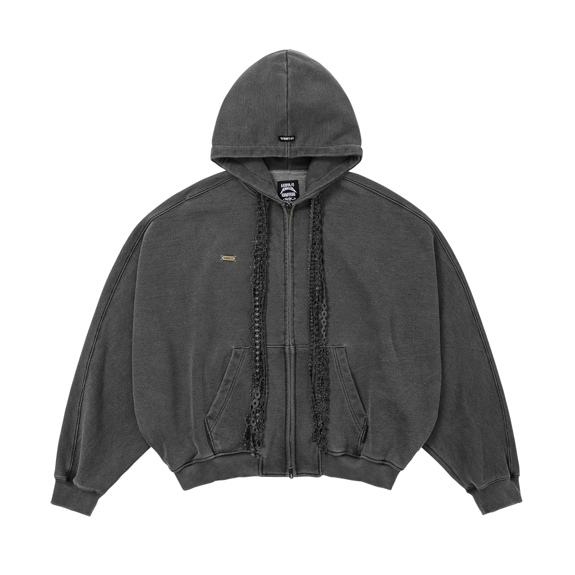 아조바이아조 레이스 멀티 드로우스트링 집업 후디 차콜(AJOBYAJO Laced Multi-Drawstring Zip-Up Hoodie Charcoal)