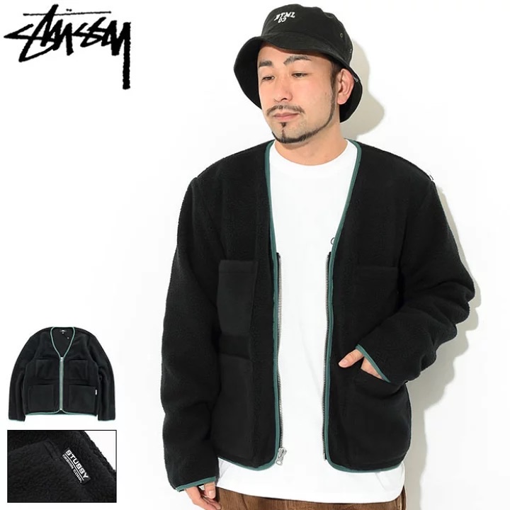 Stussy Polar Fleece Cardigan Black 착용 스타일