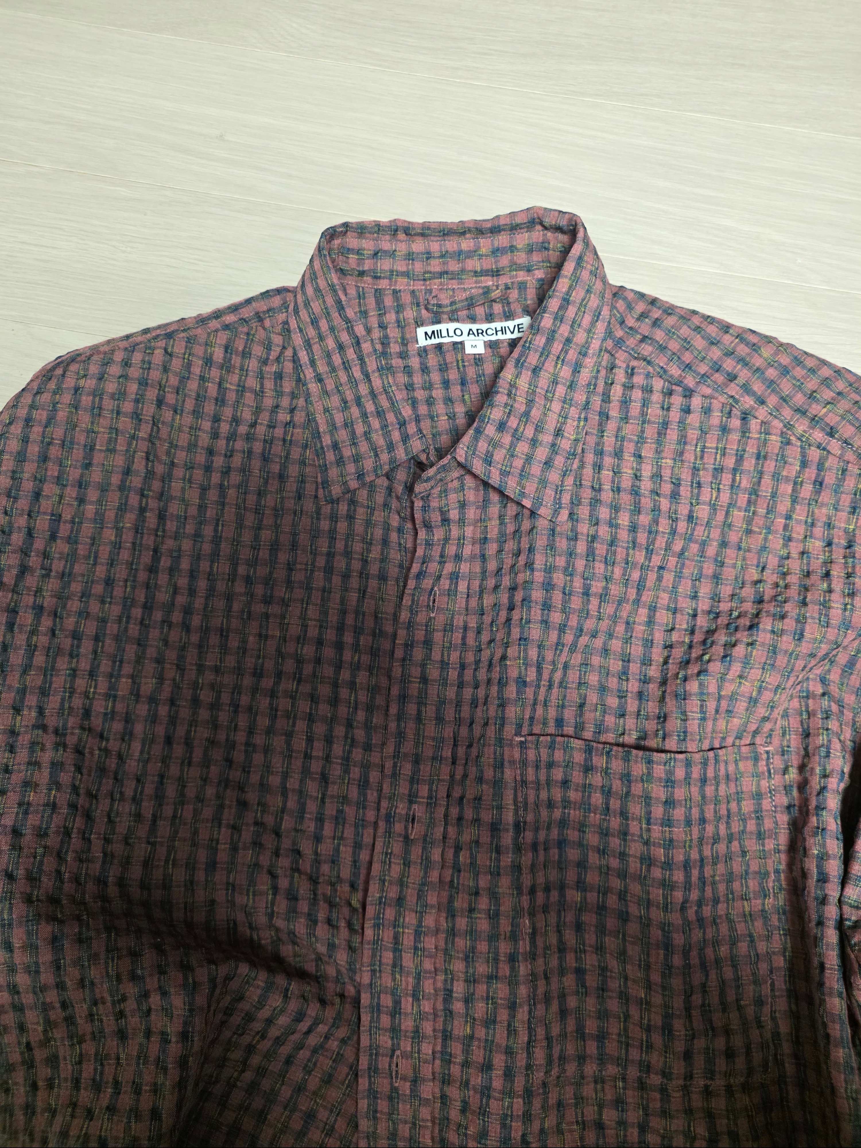 Millo Archive Box Check Roll Up Shirts Smoke Pink 착용 스타일 - 2