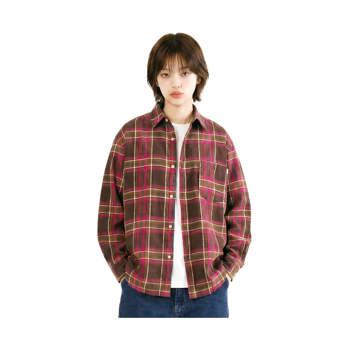 큐티에잇 가먼츠 러스틱 코어 플란넬 체크 셔츠 핑크(QT8 GARMENTS Rustic Core Flannel Check Shirt Pink) - 4