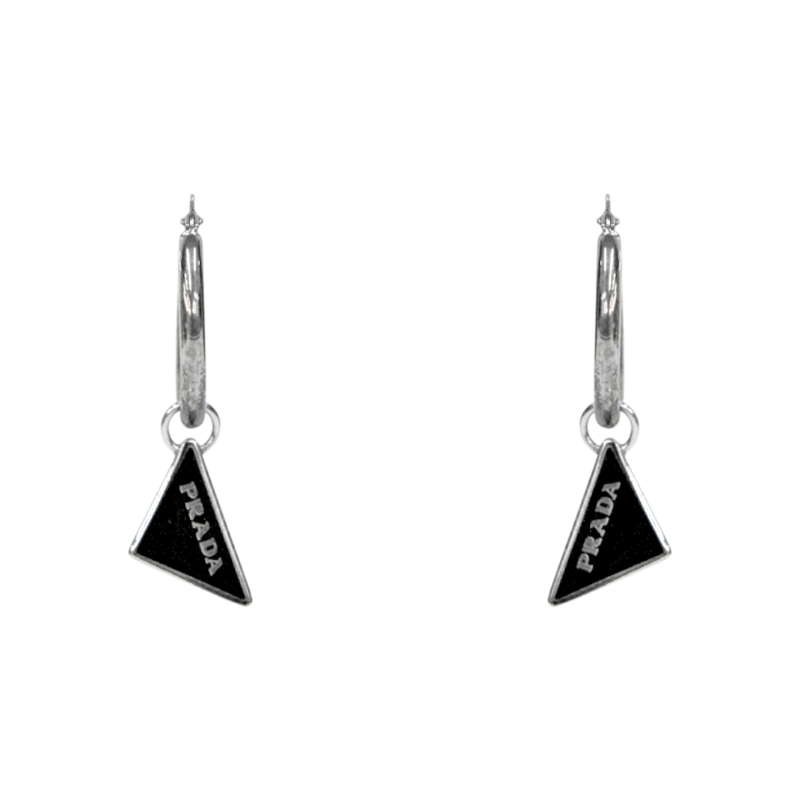 IT2HFWHPUD7M Prada Silver Triangle Logo Earrings C-B47468