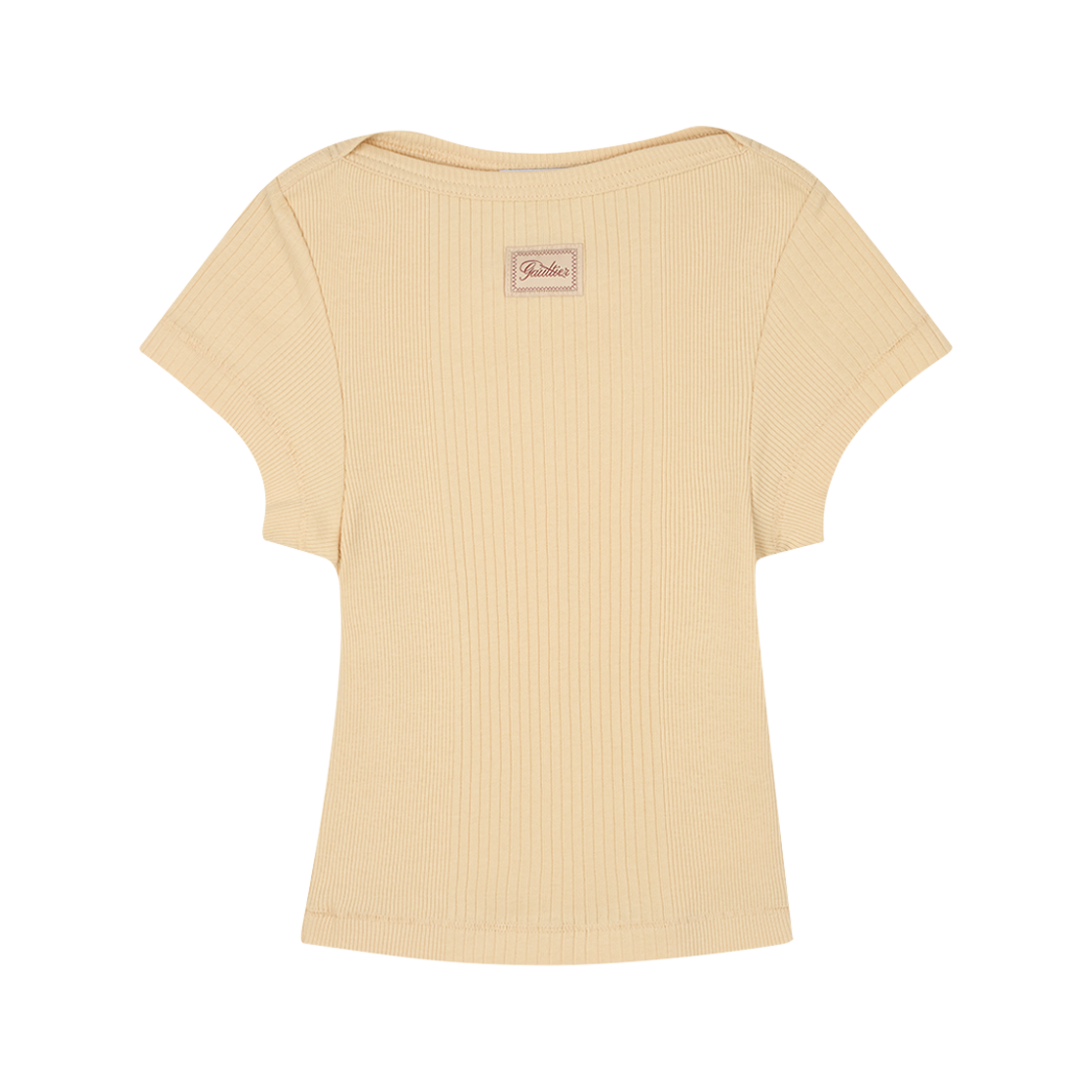 장 폴 고티에 우먼 코튼 리브드 크롭 베이비 티 위드 "Gaultier" 패치 누드 - 26SS(Jean Paul Gaultier Women Cotton Ribbed Cropped Baby Tee With "Gaultier" Patch Nude - 26SS)
