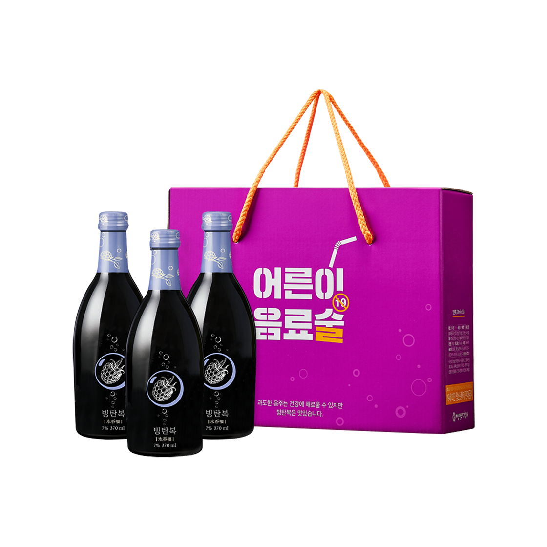 배상면주가 어른이음료술 세트 고창 복분자주 빙탄복 375ml 3입(BSM Brewery Bingtanbok Sparking Korean Raspberry wine 370ml 3 Btl.)
