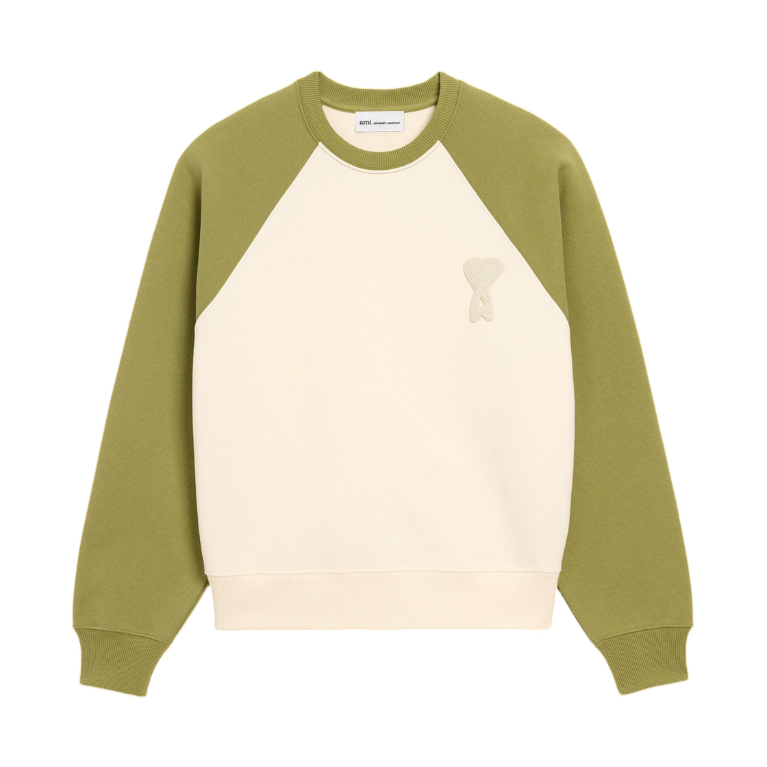 USW781-747-A041 AMI White and Green Cotton Knitted Ami De Coeur Sweatshirt White Cream Matcha