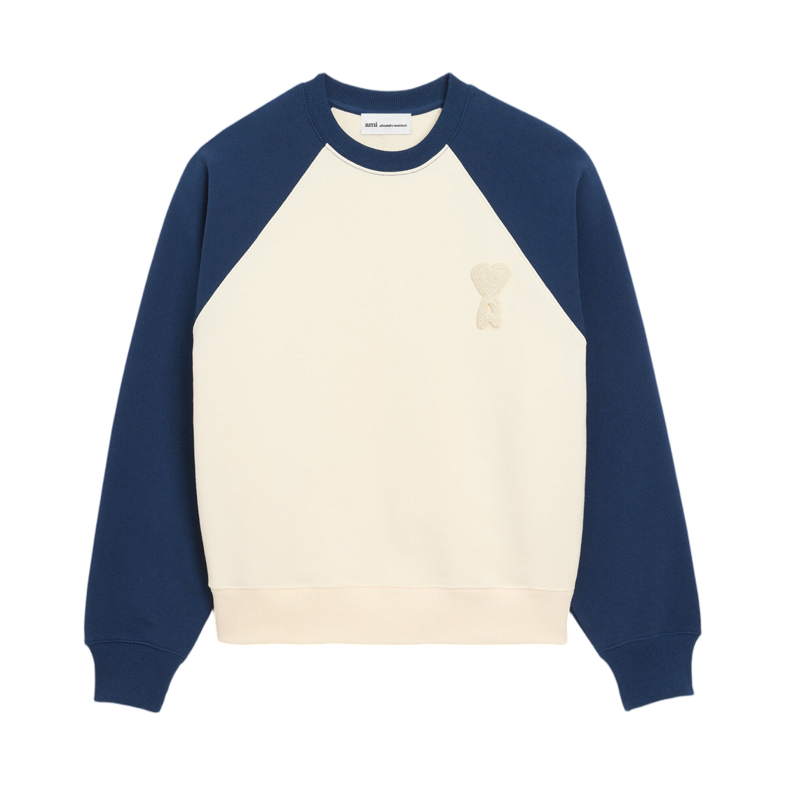 USW781-747-A027 AMI White and Blue Cotton Knitted Ami De Coeur Sweatshirt White Cream Ink