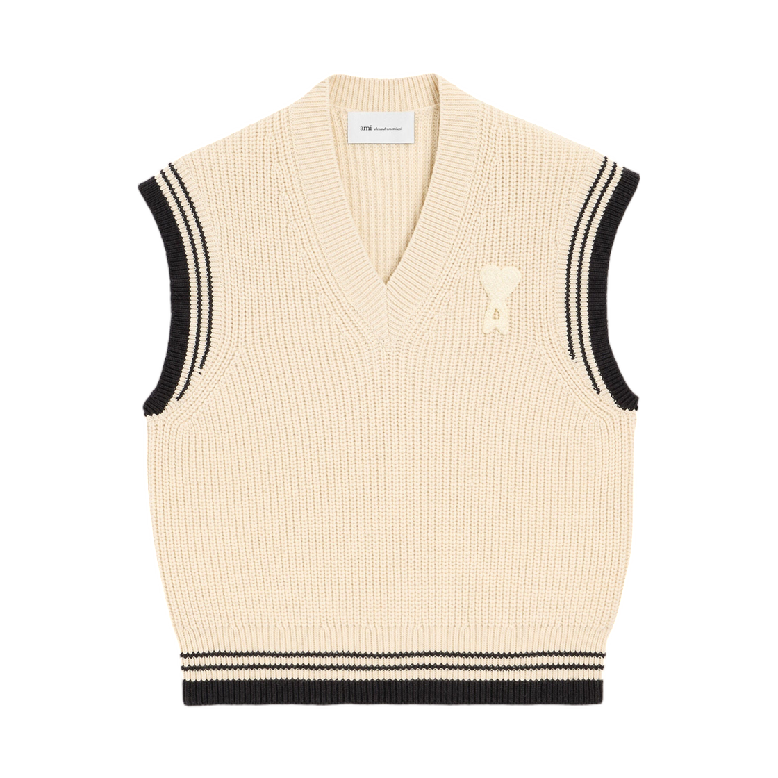 UKS865-KN0161-136 AMI White Ribbed Wool Sleeveless Ami De Coeur Sweater White Cream