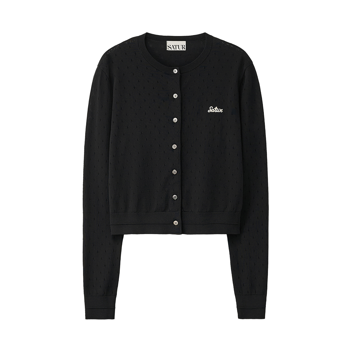 SA261WKC02BLK0 SATUR W Pointel Crewneck Cardigan Black