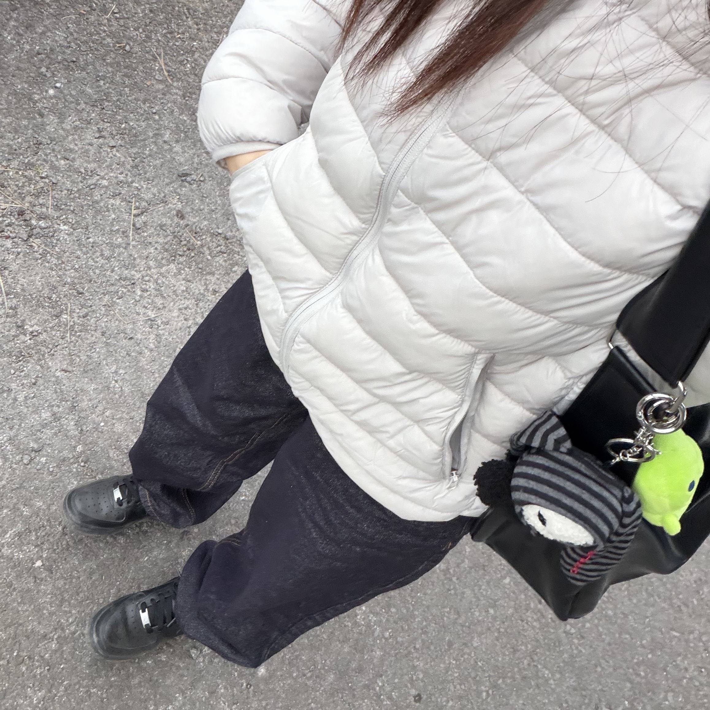 (W) Nike Air Force 1 '07 Low Triple Black, Spao Thin-Light Hooded Jacket Light Gray 착용 스타일