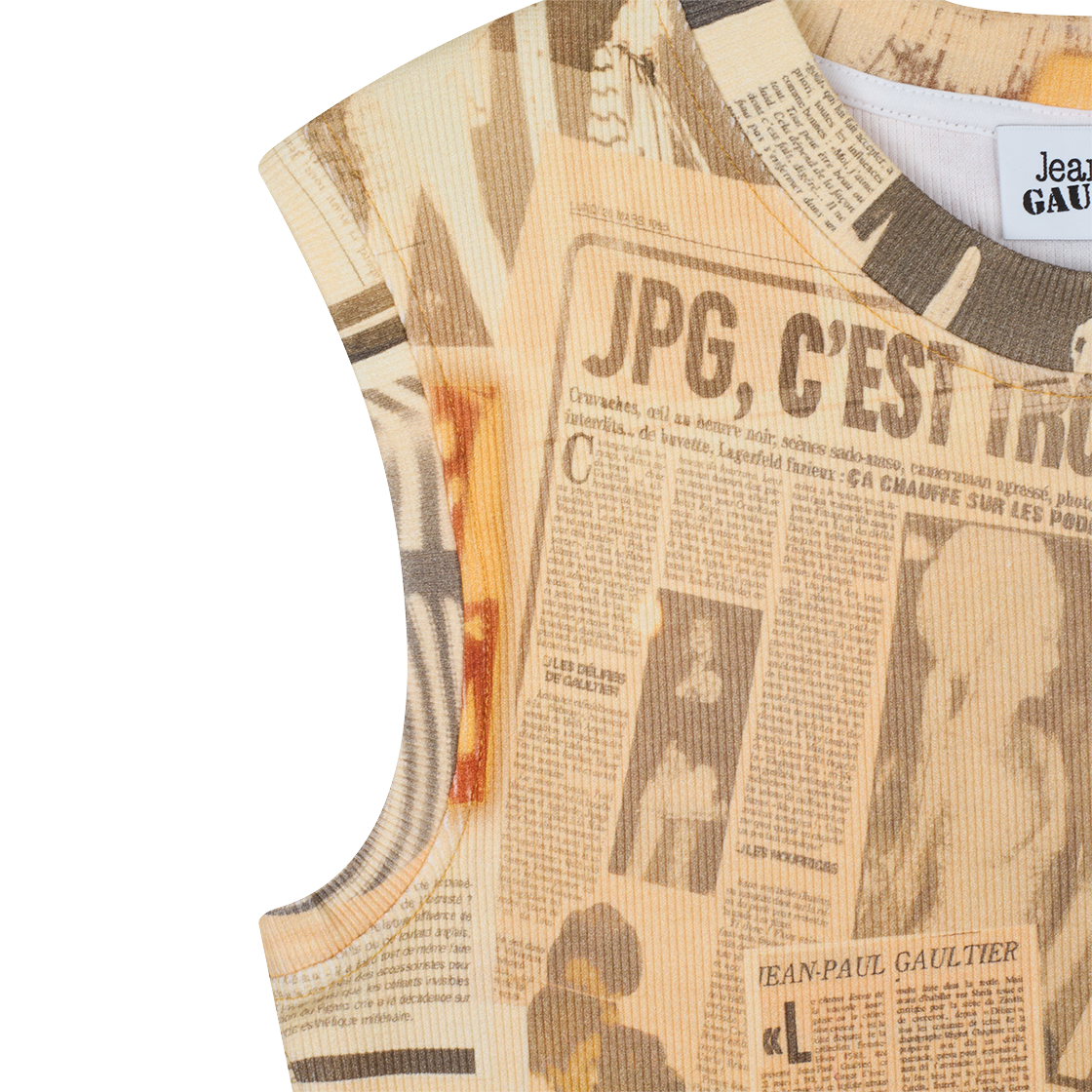 장 폴 고티에 우먼 코튼 리브드 탱크 탑 프린티드 "Journal" 에크루 - 26SS(Jean Paul Gaultier Women Cotton Ribbed Tank Top Printed "Journal" Ecru - 26SS) - 5