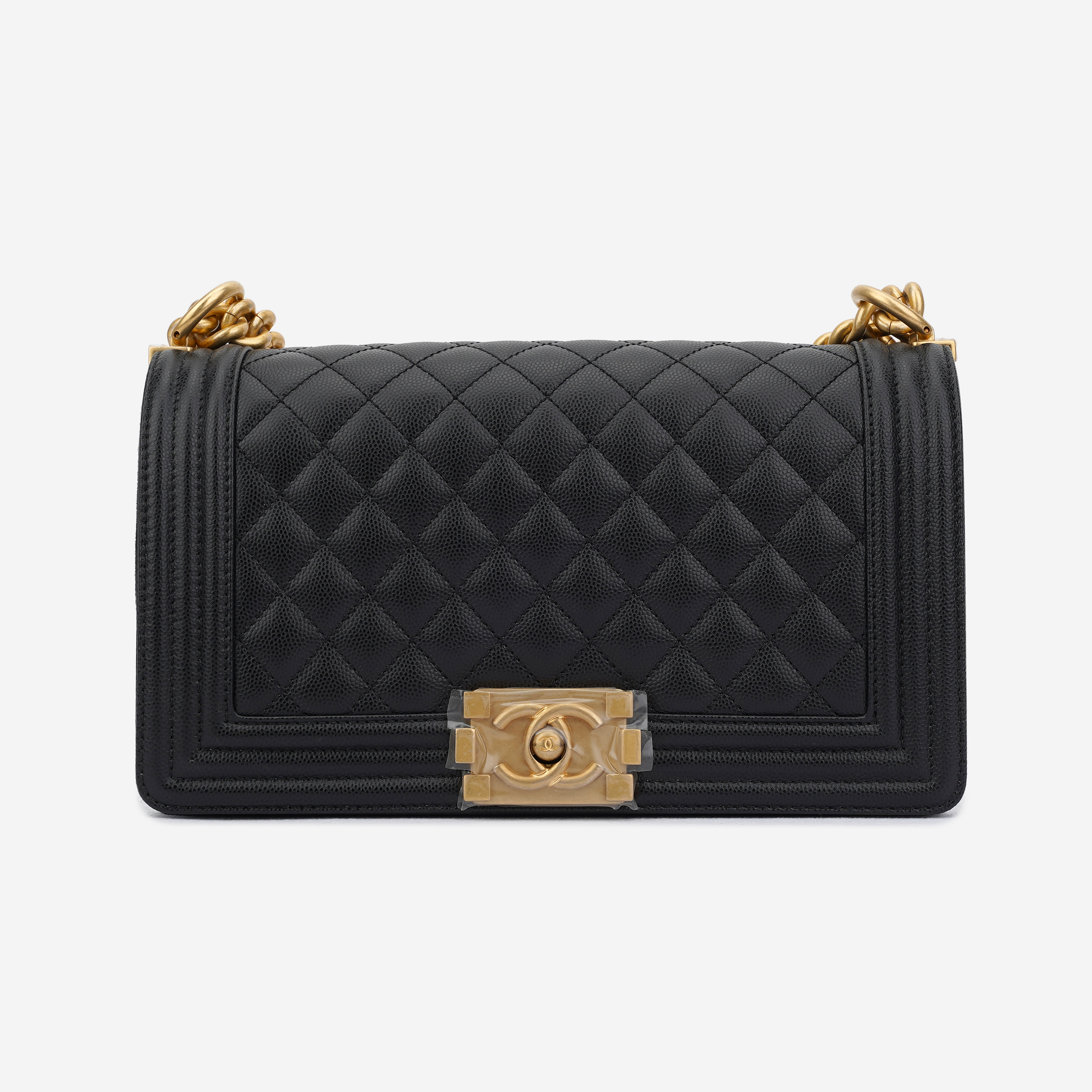 Chanel Medium Boy Chanel Handbag Grained Calfskin & Gold Black