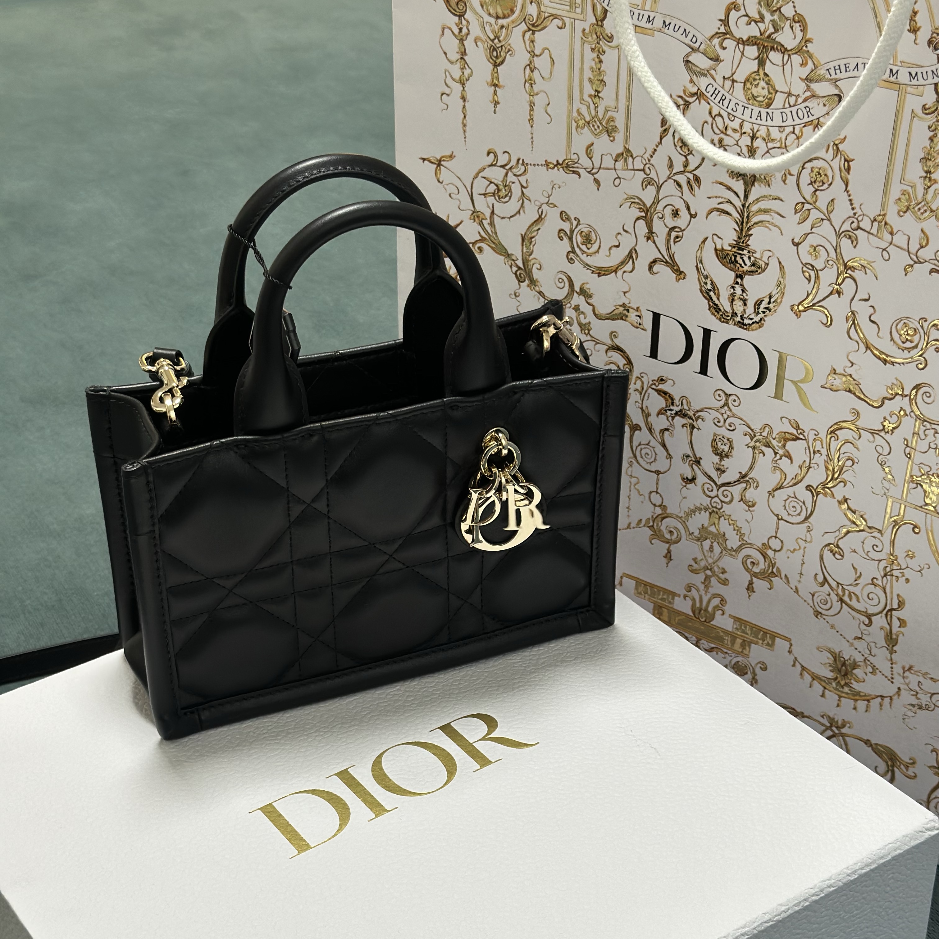 Dior Mini Book Tote with Strap Macrocannage Calfskin Black 착용 스타일