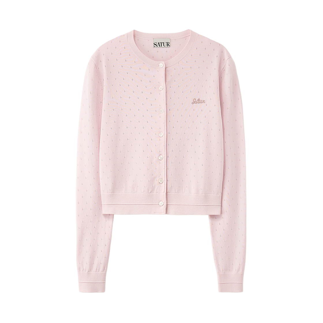 SA261WKC02LPK0 SATUR W Pointel Crewneck Cardigan Light Pink