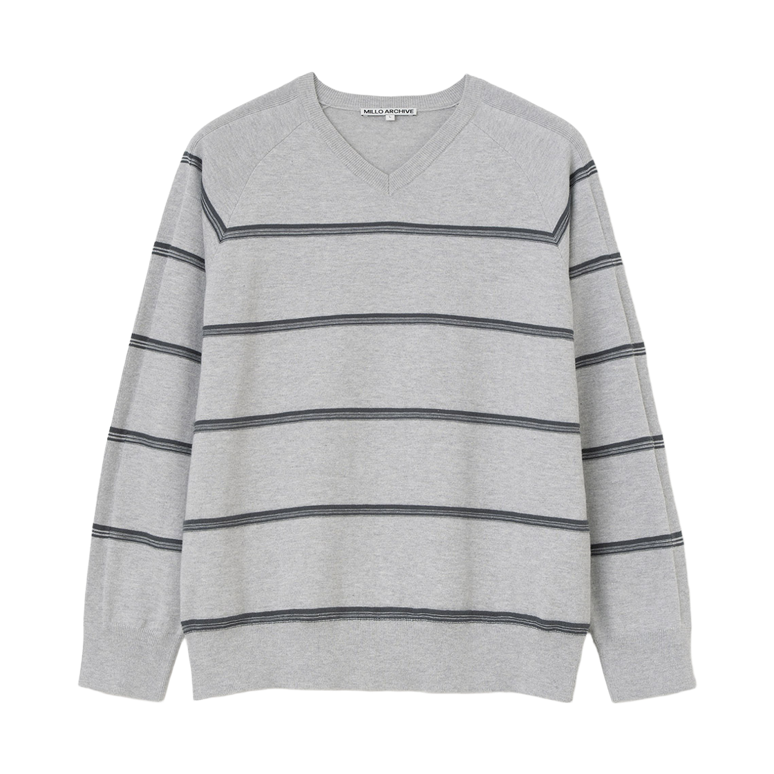 ML721MGR Millo Archive Hay V-Neck Stripe Knit Melange Gray