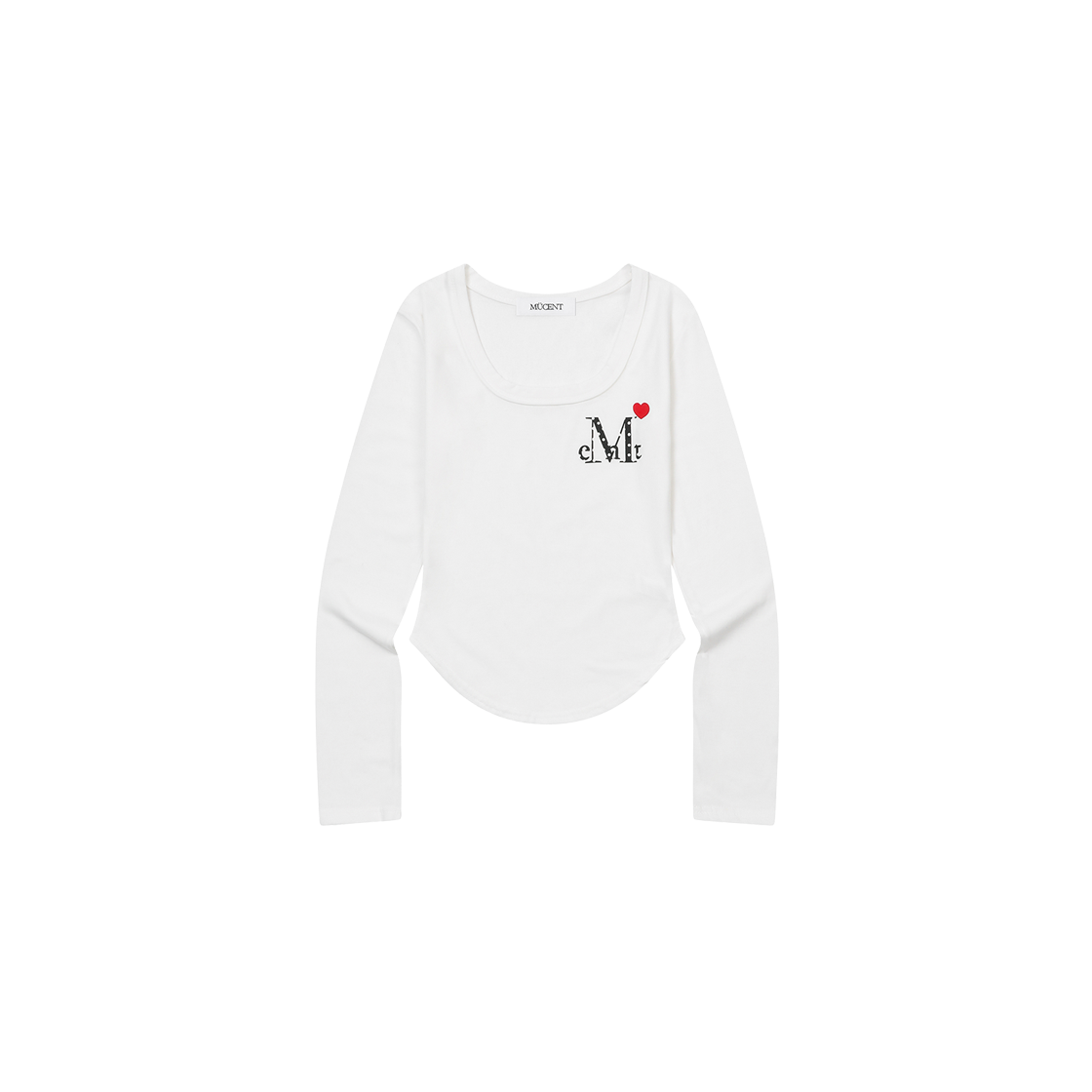 P0000BKP MUCENT Lovrits Mini Heart Logo U-Neck Long Sleeve T (4Color) White