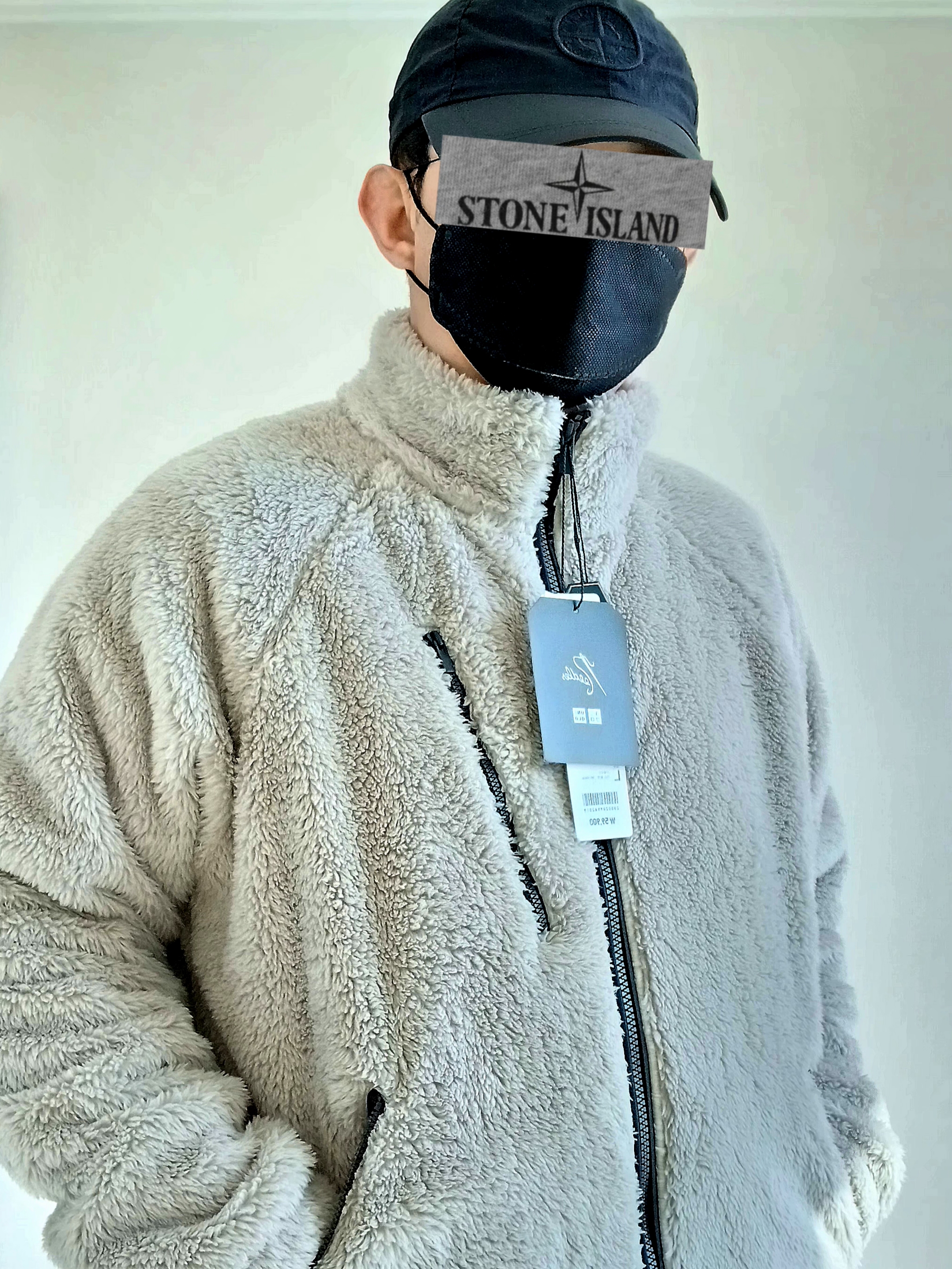 Stone Island 99576 Nylon Metal 6-Panel Cap Black, Uniqlo x Needles Fleece Jacket Beige - KR 착용 스타일 - 1
