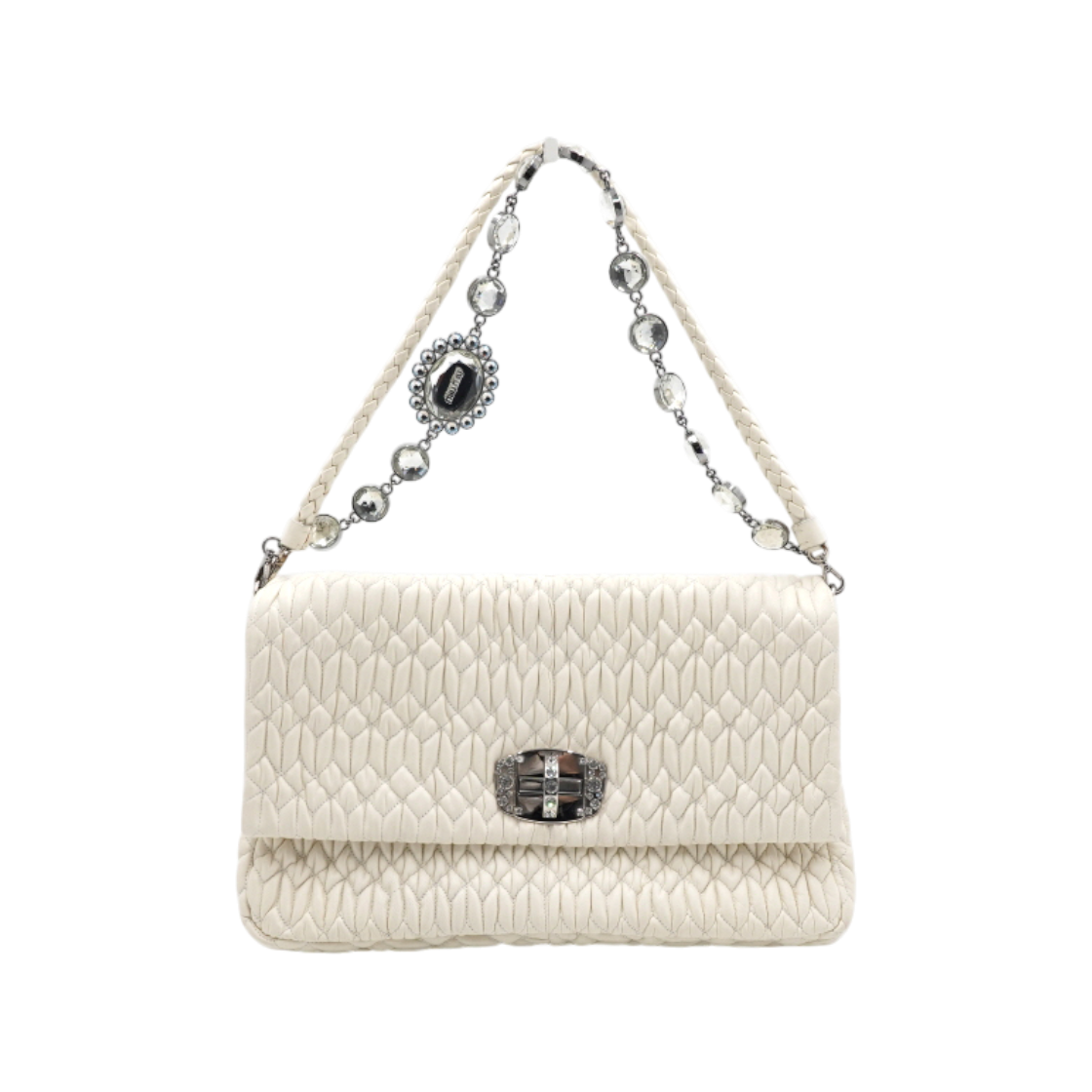 ITD9HQRIM7PE Miu Miu RP0169 White Nappa Crystal Matelasse Shoulder Bag