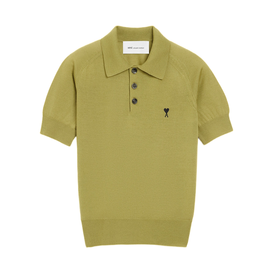 FPL439-KN0039-A091 AMI Green Wool Short Sleeves Ami De Coeur Polo Matcha Black