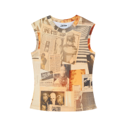 Jean Paul Gaultier Women Cotton Ribbed Tank Top Printed "Journal" Ecru - 26SS